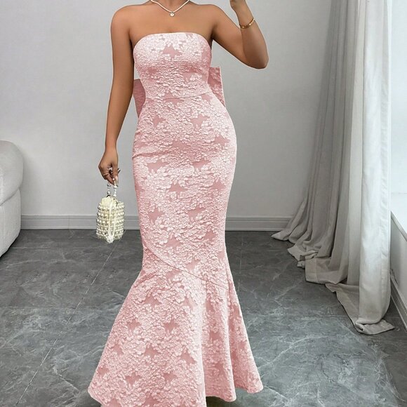 open lace back dress 2 Pcs Stylish Floral Print Maxi Dress With Pink Jacket – Hazaaz main image 0
